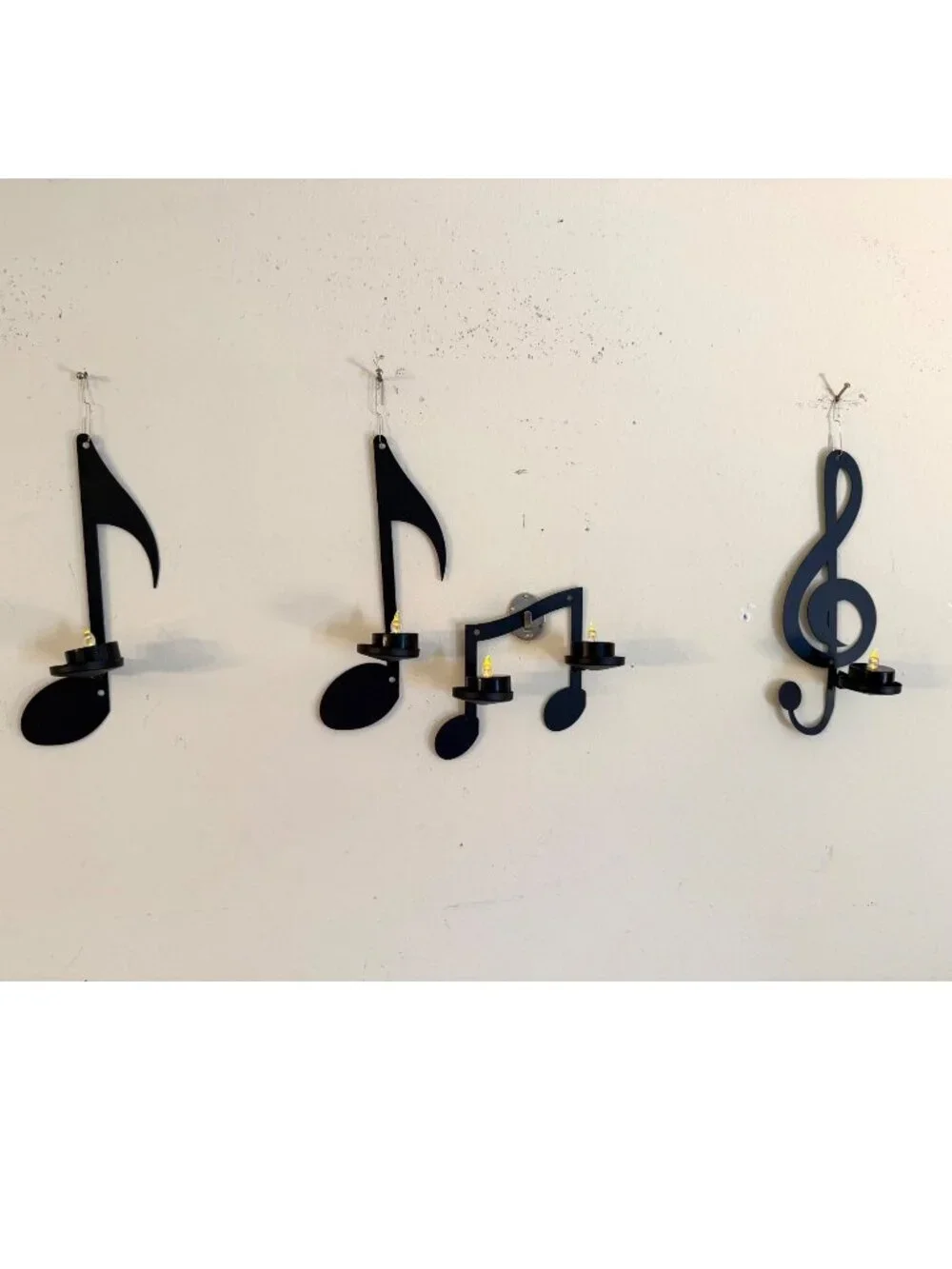 Music Note Wall Candle Sconces With Mikasa LED Tealights Set Of 4 Black Minimali